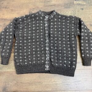 Alps Vintage 100% Wool Fair Isle Cardigan Sweater Brown Womens XL Made in USA